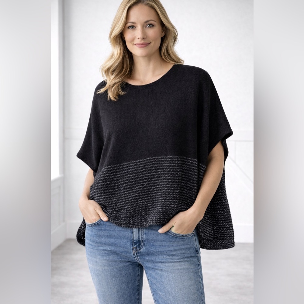 Black and Gray Knit Poncho